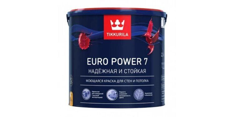 Краска для стен и потолка "TIKKURILA EURO POWER 7"  матовая, водно-дисперсионная, база A, 9 л