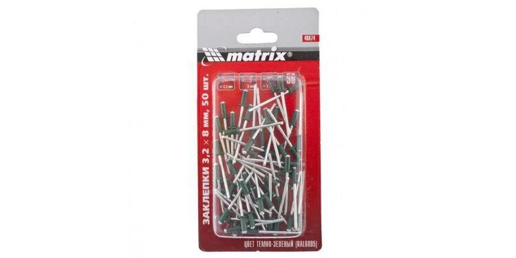 Заклепки "Matrix" 4,0 х 10 мм, темно-зеленый, 50 шт (RAL 6005)